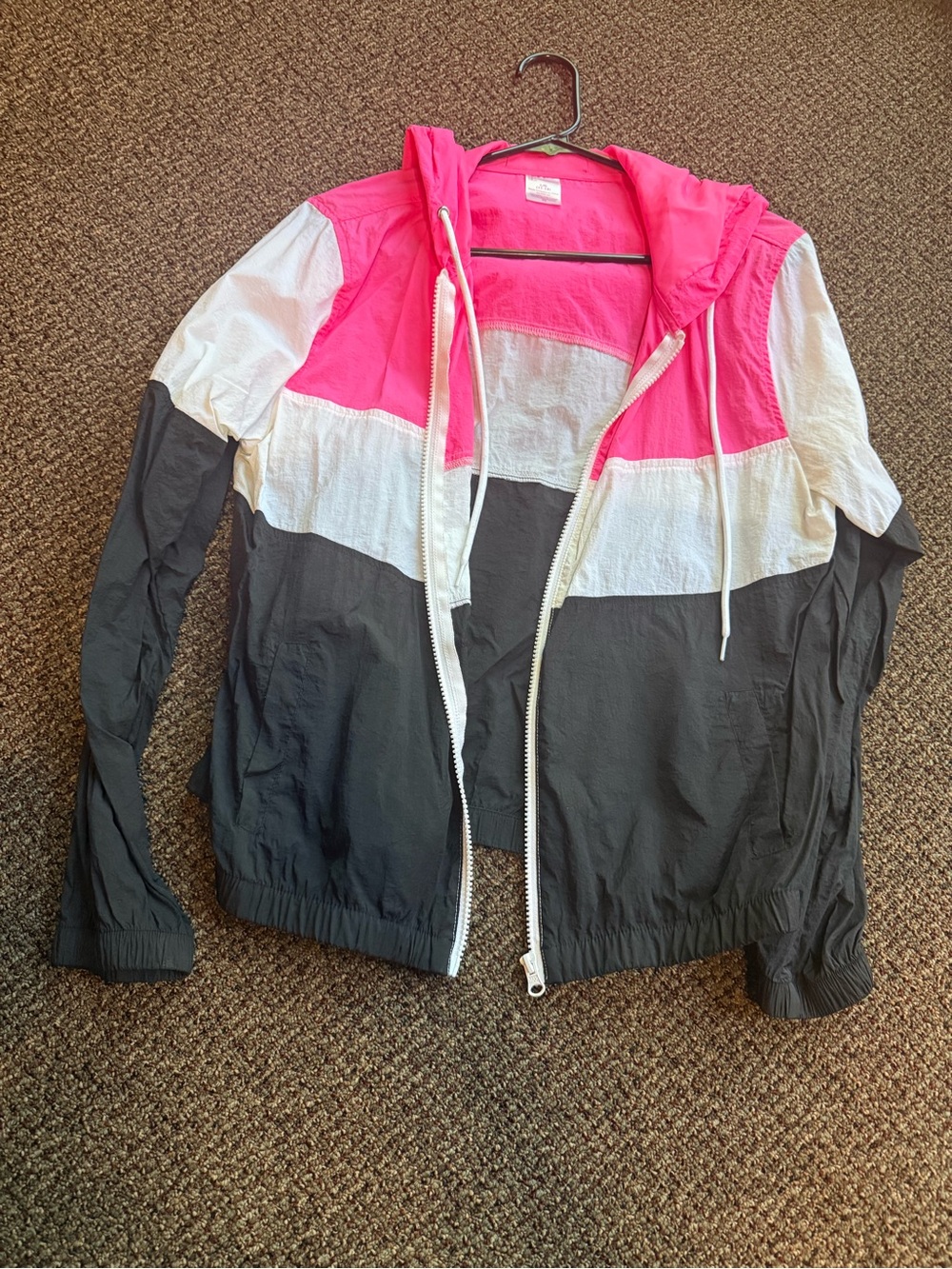 No Boundaries Pink, White & Black Colorblock Windbreaker Jacket